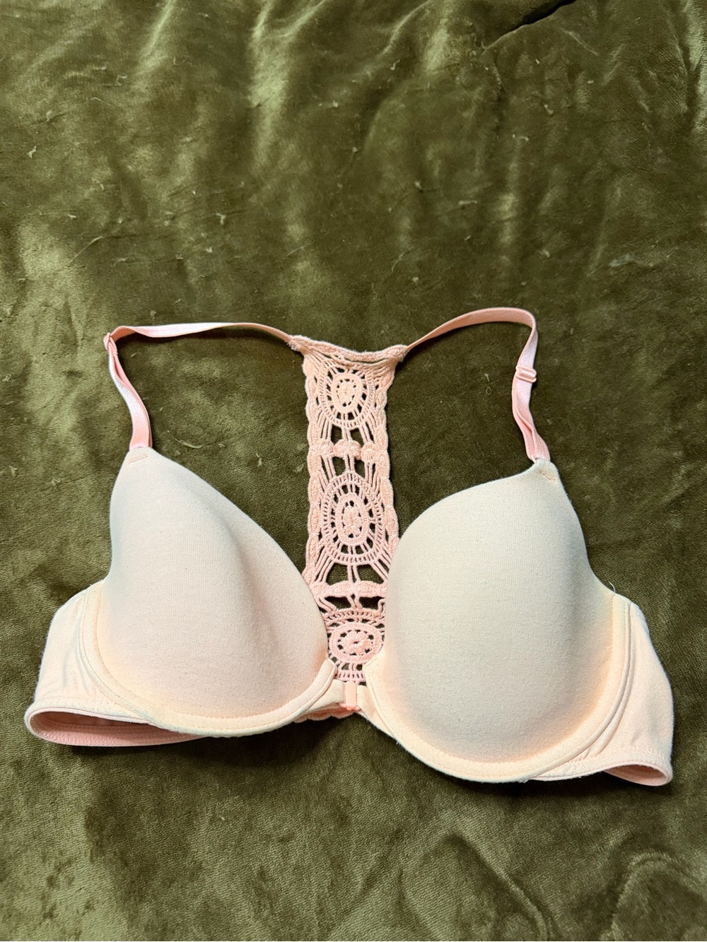 Victoria's Secret Light Pink Crochet-Back Push-Up Bra peachy color